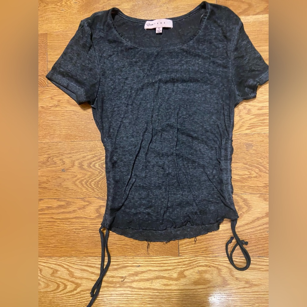 Crave Fame Gray Fitted Tie Front T-Shirt